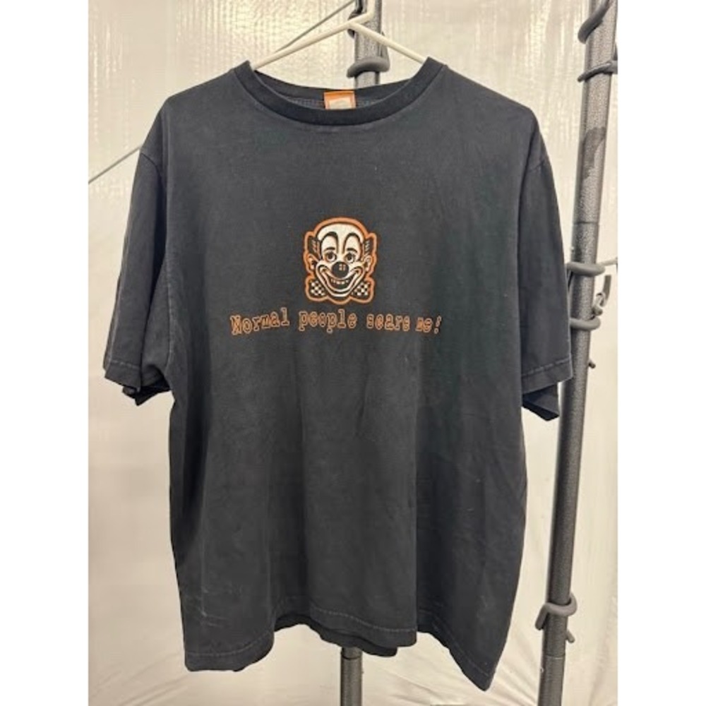 Vintage Y2K Normal People Scare Me Clown T-Shirt Large Black Creepy Horror